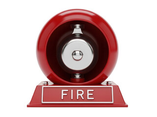 Red fire alarm bell with 'fire' label, isolated on white isolated on transparent background