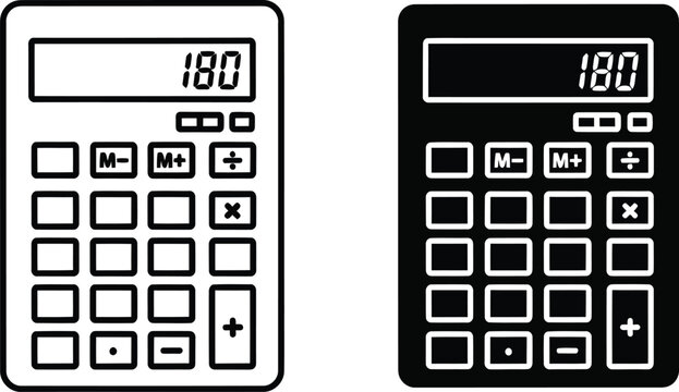 Two calculators one outline one solid vactor black with digital display showing 180