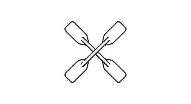 Crossed paddles icon for rowing adventure representing teamwork in outdoor water sports suitable for recreational boating and summer activities. - Powered by Adobe
