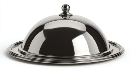 Elegant chrome cloche with polished finish and straight edges for upscale dining presentation