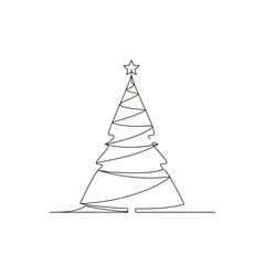 Fototapeta premium Continuous line art capturing the festive essence of a holiday tree, symbolizing joy and seasonal celebration in a minimalist graphic style, perfect for contemporary designs