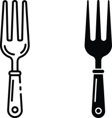 Two forks one outline drawing one solid vactor black silhouette utensil cutlery