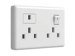 White uk electrical socket with switch and usb port isolated isolated on transparent background