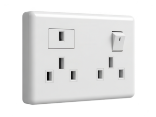 White uk electrical socket with switch and usb port isolated isolated on transparent background
