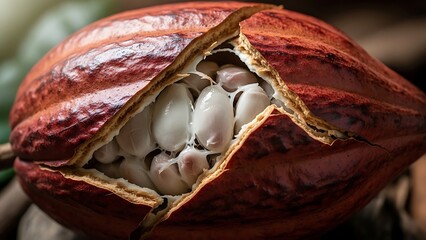 Ripe Cocoa Pod Reveals Seeds A Detailed CloseUp.