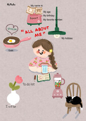 Cute All about me, cute cartoon all about me, education and student, back to school 