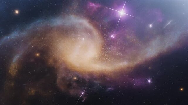 Swirling nebula with glowing stars in deep space, symbol of creation and infinity, editorial style with cosmic fantasy energy.