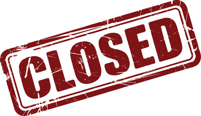 A distinctive red grunge rubber stamp prominently displays the word closed on a clean white background