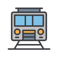 Illustrated train icon on rail tracks with simple design