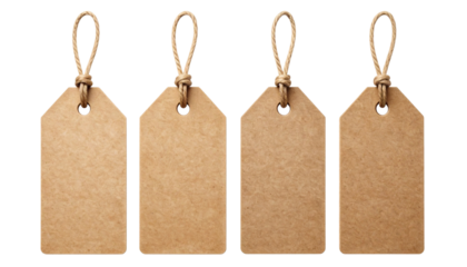 Simple Kraft Paper Label Tags Set of Four, isolated on transparent background