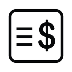 Simple black and white icon representing a price list or financial document isolated on