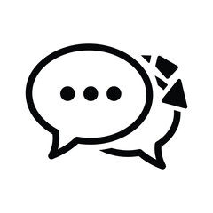 Black and white icon representing a conversation or chat with a refresh or loop arrow isolated on