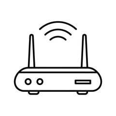 Simple line icon of a wireless wifi router with signal waves, isolated on