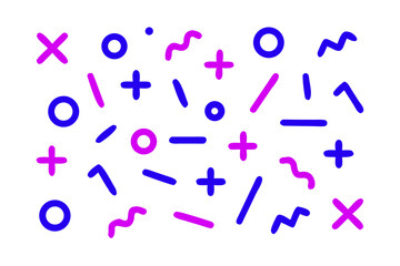 Playful pattern with bold geometric shapes in vibrant purple and blue on white, perfect for backgrounds, textiles, and creative projects