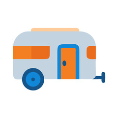 Fototapeta premium Cute flat design camper trailer icon on black background