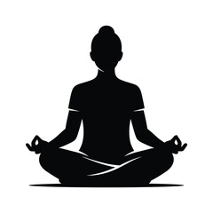 Silhouette of a person meditating in lotus position isolated on