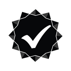 Black and white verified badge icon with checkmark inside a star shape