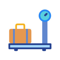 Suitcase being weighed on scale, travel baggage illustration
