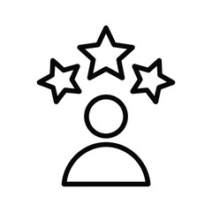 Simple line icon representing a person with three stars above their head isolated on