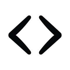 Black angle bracket symbol representing less than and greater than signs isolated on