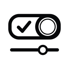 Black and white icon representing an activated toggle switch with a checkmark