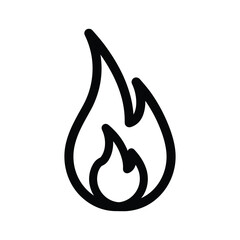 Simple black outline icon of a flame or fire isolated on