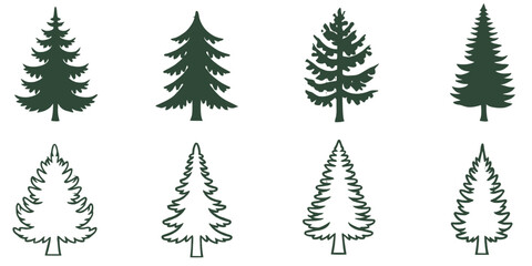 Fototapeta premium Pine trees horizontal pattern, christmas tree vector icons, festive fir tree illustration set, eps 10, perfect for holiday decorations, seasonal greeting cards, and winter-themed design projects.