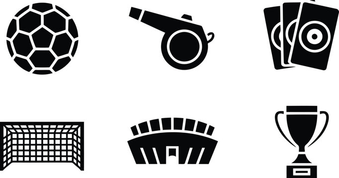 Black silhouette icons representing various items used in professional soccer and football games