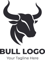 Powerful black bull head logo design with text space