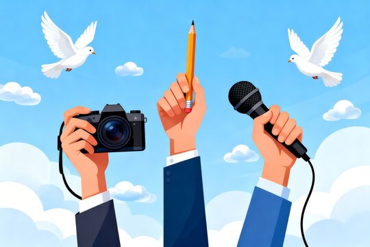Freedom of the Press Illustration Media Rights Awareness - Powered by Adobe