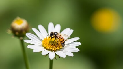 Bee Pollinating a Daisy - A Close-Up of Natures Harmony.