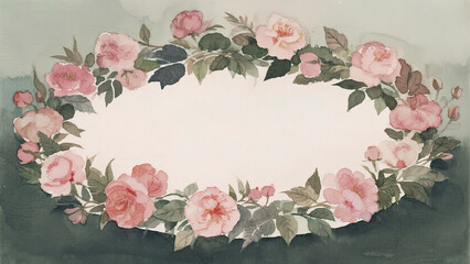 Watercolor floral wreath with pink roses