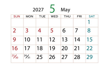 2027年カレンダー5月