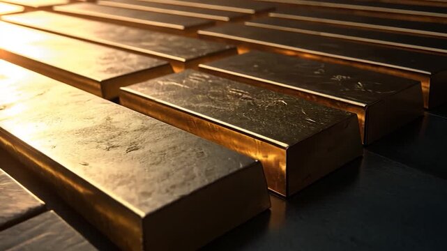 Gold bars arranged in rows