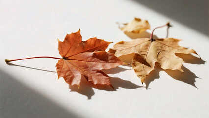 Autumn leaves on white surface