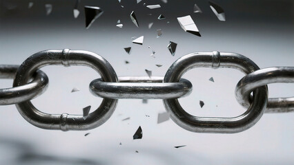 Metal chain links breaking apart