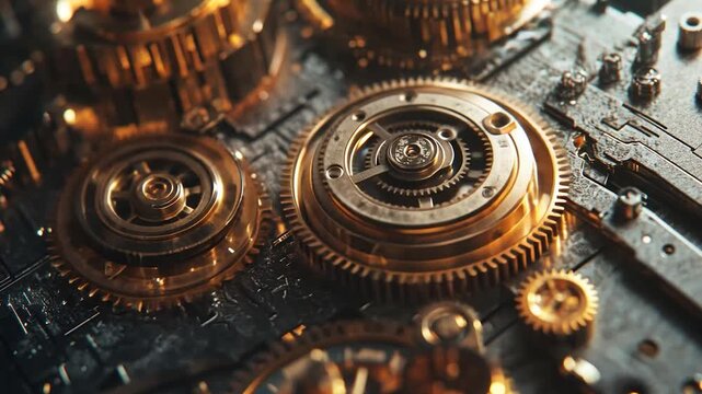 Intricate gears and clockwork mechanism close-up