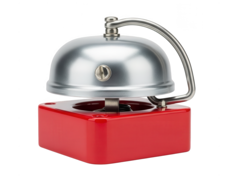 Vintage bell on red base, isolated on black isolated on transparent background