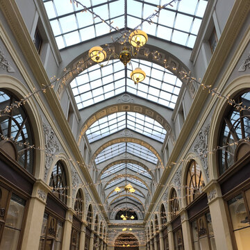 covered passage in Paris with Christmas decoration