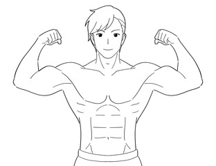 筋肉ムキムキの男性　白黒イラスト