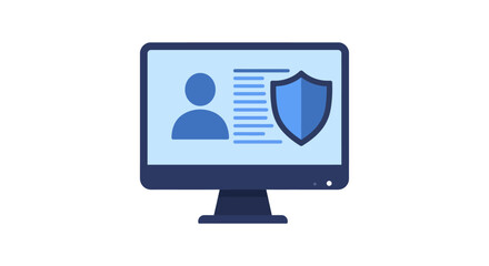 online security protection on computer safeguarding digital data with a shield icon displayed on a desktop monitor for cybersecurity awareness campaigns