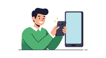 person using smartphone for video call with large screen device at home displaying connectivity and modern communication methods perfect for tech blogs