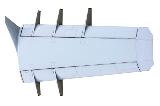 Aircraft wing section with mechanical flaps and aerodynamic parts isolated on a transparent background