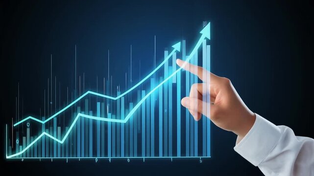 浮かぶデータラインを操る手で示す自信と統制