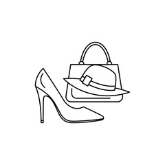 Elegant fashion accessories: High heels, handbag, and stylish hat, perfect for travel, shopping, and lifestyle branding