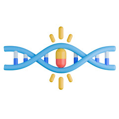 3D scientific illustration showing pill inside DNA double helix structure, represents the study of pharmacogenetics.