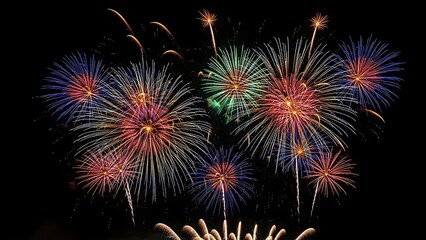 Bright and colorful fireworks illuminating the night sky during a celebration