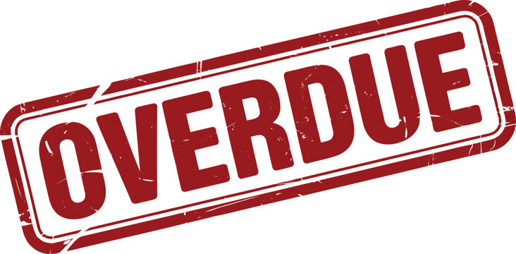 Prominent red grunge effect rubber stamp clearly indicating an overdue status on a bright white surface