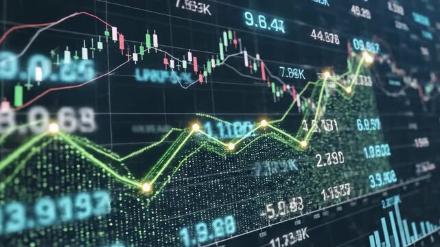 Dynamic stock market data visualization with rising trends for financial analysis presentations and investment strategies analysis - Powered by Adobe