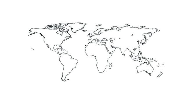 world map outline showing continents ideal for educational use illustrating geography global awareness and cartography in a simple vector format